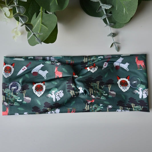 PRINCESS MONONOKE - DARK GREEN WITH SYMBOLS THEMED HEADBAND