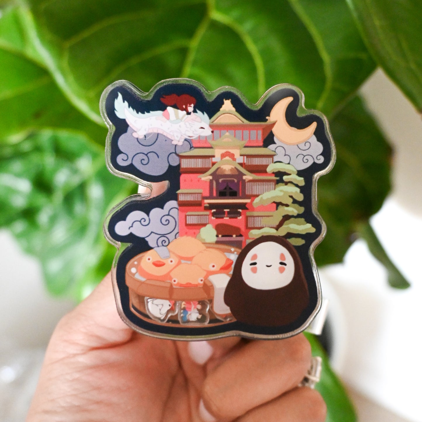 SPIRITED AWAY - ALL CHRACTERS ACRYLIC SHAKER BADGE REEL