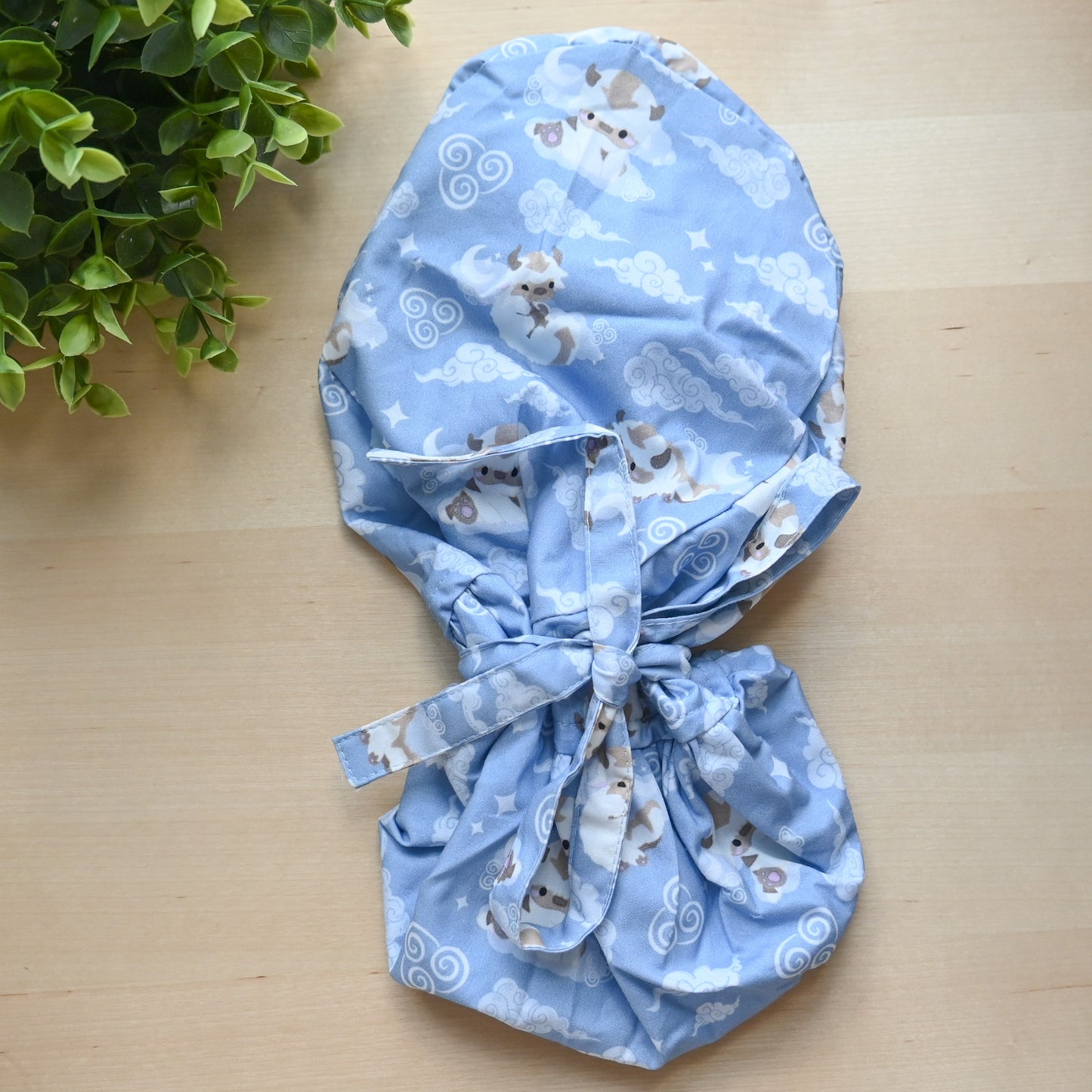 ATLA - BLUE APPA FLYING IN THE SKY SATIN LINED PONYTAIL SCRUB CAP