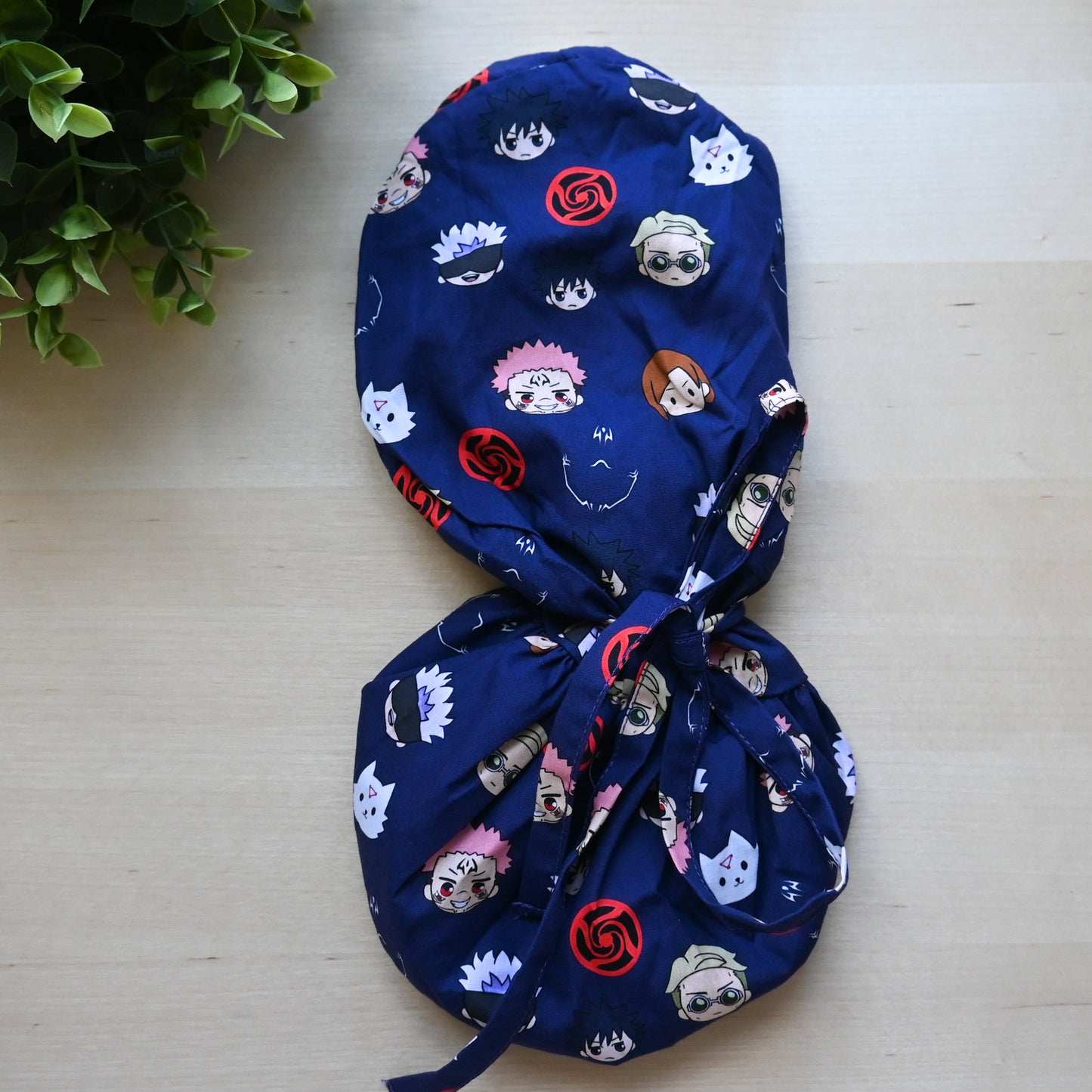JUJUTSU KAISEN - ALL CHARACTERS AND SYMBOLS SATIN LINED PONYTAIL SCRUB CAP