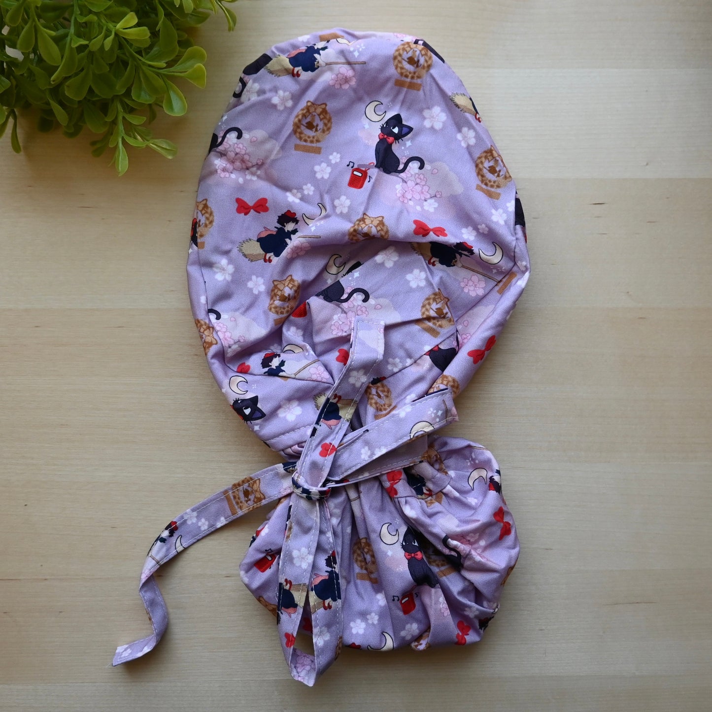 KIKI'S DELIVERY SERVICE - JIJI CHERRY BLOSSOM SATIN LINED PONYTAIL SCRUB CAP