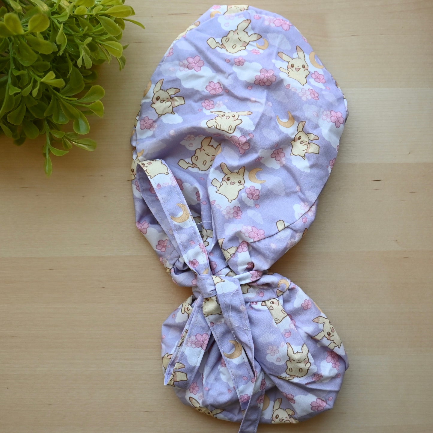 POKEMON - PIKACHU CHERRY BLOSSOM THEMED SATIN LINED PONYTAIL SCRUB CAP
