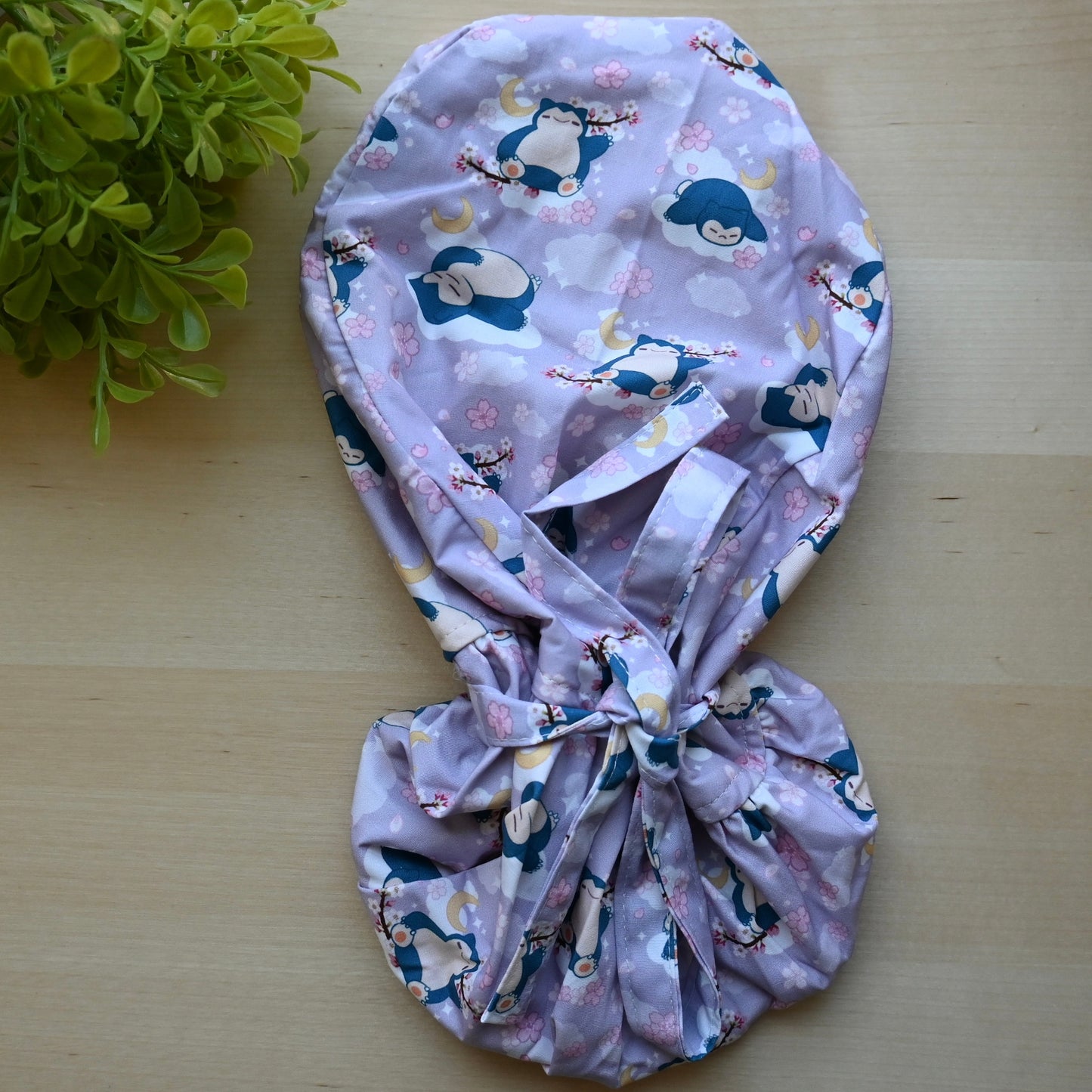 POKEMON - SNORLAX CHERRY BLOSSOM THEMED SATIN LINED PONYTAIL SCRUB CAP
