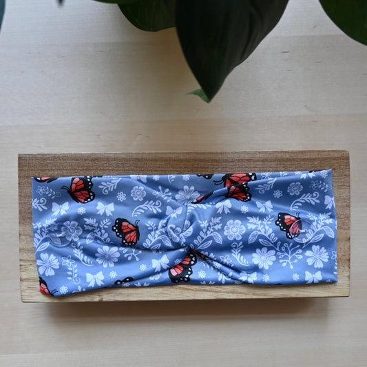 BABY BLUE TALAVERA WITH BUTTERFLIES THEMED HEADBAND