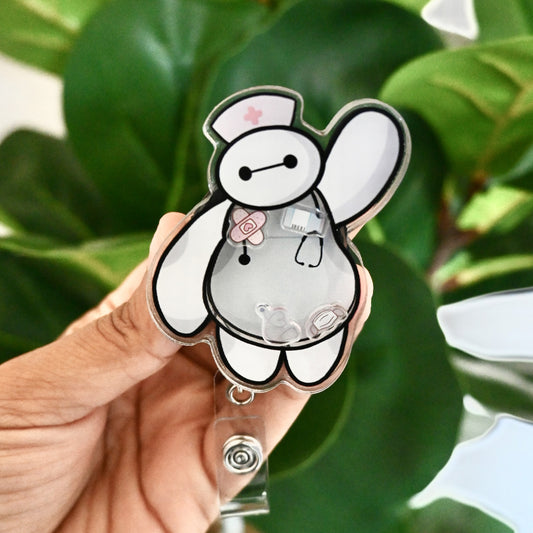 BAYMAX MEDICAL THEMED ACRYLIC SHAKER BADGE REEL