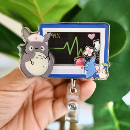 CARDIOLOGY STUDIO GHIBLI THEMED ACRYLIC SHAKER BADGE REEL