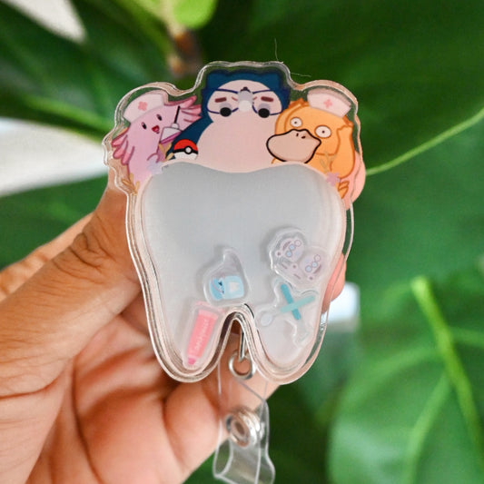 DENTAL POKEMON THEMED ACRYLIC SHAKER BADGE REEL