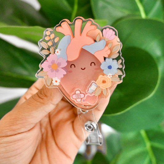 HEART ANATOMICAL THEMED ACRYLIC SHAKER BADGE REEL