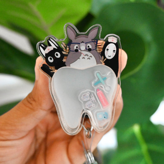 DENTAL STUDIO GHIBLI THEMED ACRYLIC SHAKER BADGE REEL