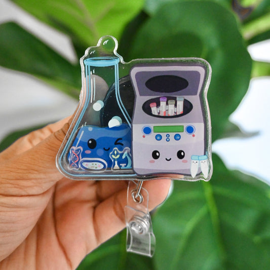 CLINICAL LABORATORY SCIENCE THEMED ACRYLIC SHAKER BADGE REEL