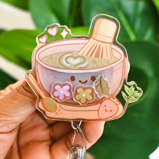 MATCHA THEMED ACRYLIC SHAKER BADGE REEL