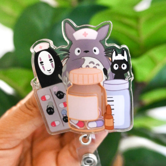 PHARMACY STUDIO GHIBLI THEMED ACRYLIC SHAKER BADGE REEL