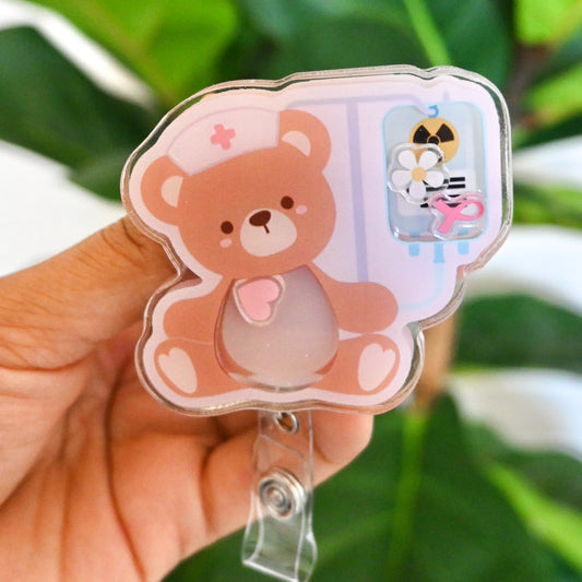 ONCOLOGY / PEDIATRIC ONCOLOGY THEMED ACRYLIC SHAKER BADGE REEL