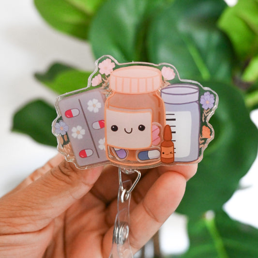 PHARMACY THEMED ACRYLIC SHAKER BADGE REEL