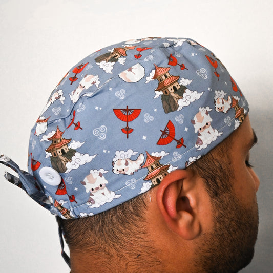 ATLA - APPA FLYING WITH SKY TEMPLES SATIN LINED REGULAR SCRUB CAP
