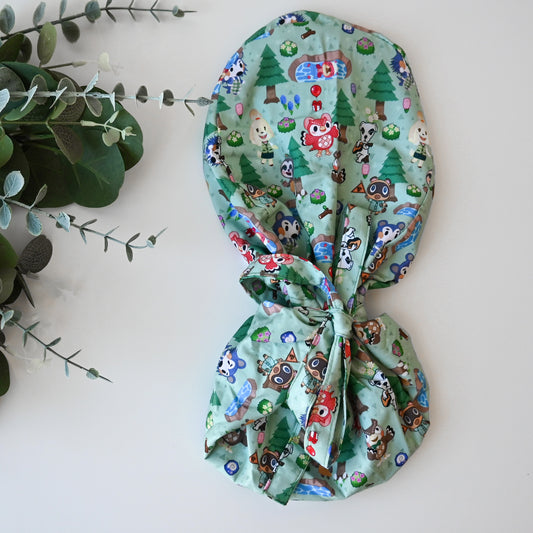 ANIMAL CROSSING - CHARACTERS AND OBJECTS SATIN LINED PONYTAIL SCRUB CAP