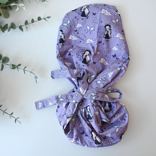 DEMON SLAYER - SHINOBU KOCHO THEMED SATIN LINED PONYTAIL SCRUB CAP
