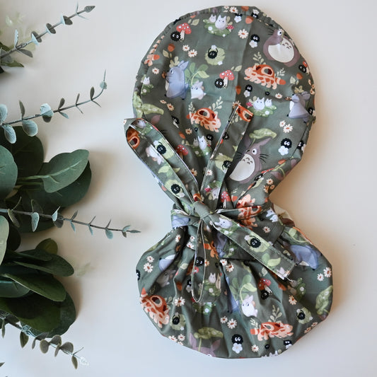 MY NEIGHBOR TOTORO - GREEN TOTORO WITH FRIENDS SATIN LINED PONYTAIL SCRUB CAP