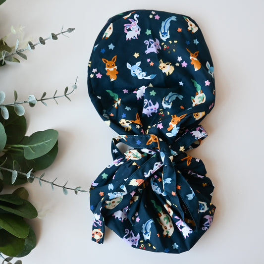 POKEMON - EEVEELUTIONS DARK BLUE SATIN LINED PONYTAIL SCRUB CAP