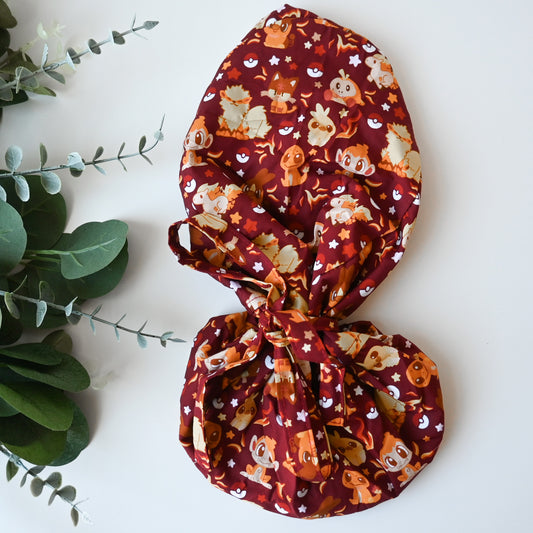 POKEMON - FIRE POKEMON SATIN LINED PONYTAIL SCRUB CAP