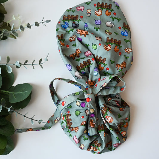 STARDEW VALLEY THEMED SATIN LINED PONYTAIL SCRUB CAP