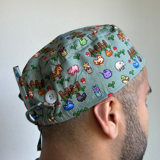 STARDEW VALLEY - GREEN THEMED SATIN LINED REGULAR SCRUB CAP