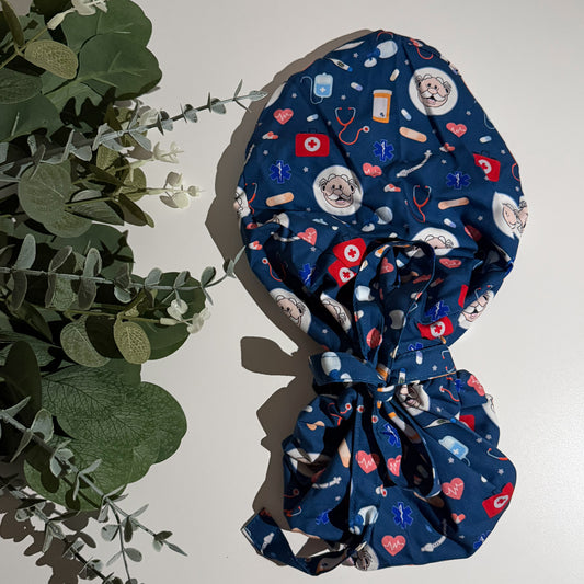 DR. SIMI THEMED SATIN LINED PONYTAIL SCRUB CAP
