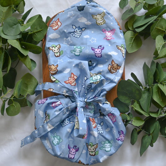 POKEMON - EEVEE BLUE EVOLUTIONS THEMED SATIN LINED PONYTAIL SCRUB CAP