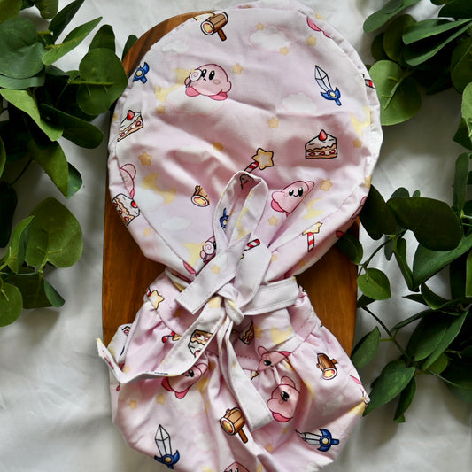 KIRBY - PINK KIRBY SATIN LINED PONYTAIL SCRUB CAP