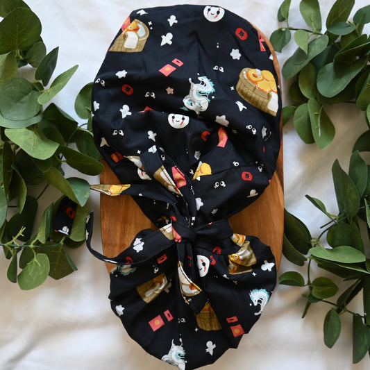 SPIRITED AWAY - DARK NO FACE THEMED SATIN LINED PONYTAIL SCRUB CAP