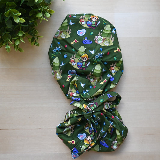 LEGEND OF ZELDA - DARK GREEN LINK THEMED SATIN LINED PONYTAIL SCRUB CAP