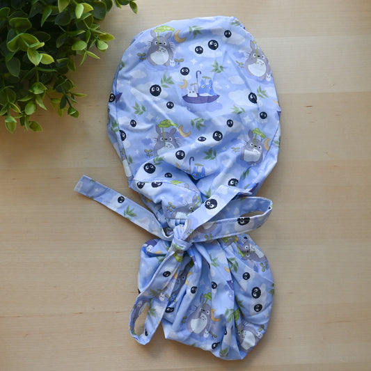 MY NEIGHBOR TOTORO - TOTORO WITH BLUE UMBRELLA SATIN LINED PONYTAIL SCRUB CAP