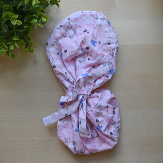 MY NEIGHBOR TOTORO - CHERRY BLOSSOM THEMED SATIN LINED PONYTAIL SCRUB CAP
