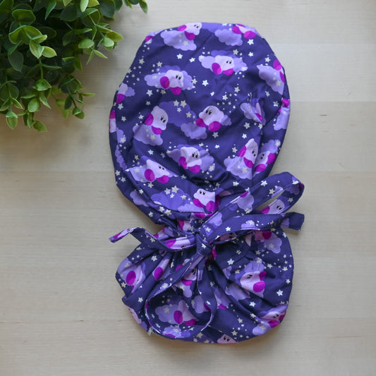 KIRBY - PURPLE KIRBY WITH STARS SATIN LINED PONYTAIL SCRUB CAP