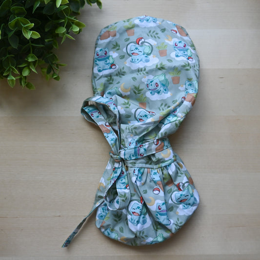 POKEMON - BULBASAUR THEMED SATIN LINED PONYTAIL SCRUB CAP