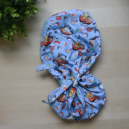 POKEMON - CHARACTERS WITH RAMEN THEMED SATIN LINED PONYTAIL SCRUB CAP
