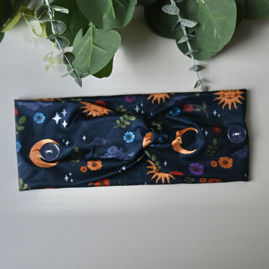 CELESTIAL MOON AND STARS WITH HISPANIC FLOWERS HEADBAND
