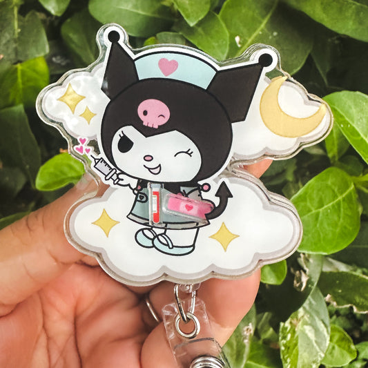 KUROMI - MEDICAL THEMED ACRYLIC SHAKER BADGE REEL