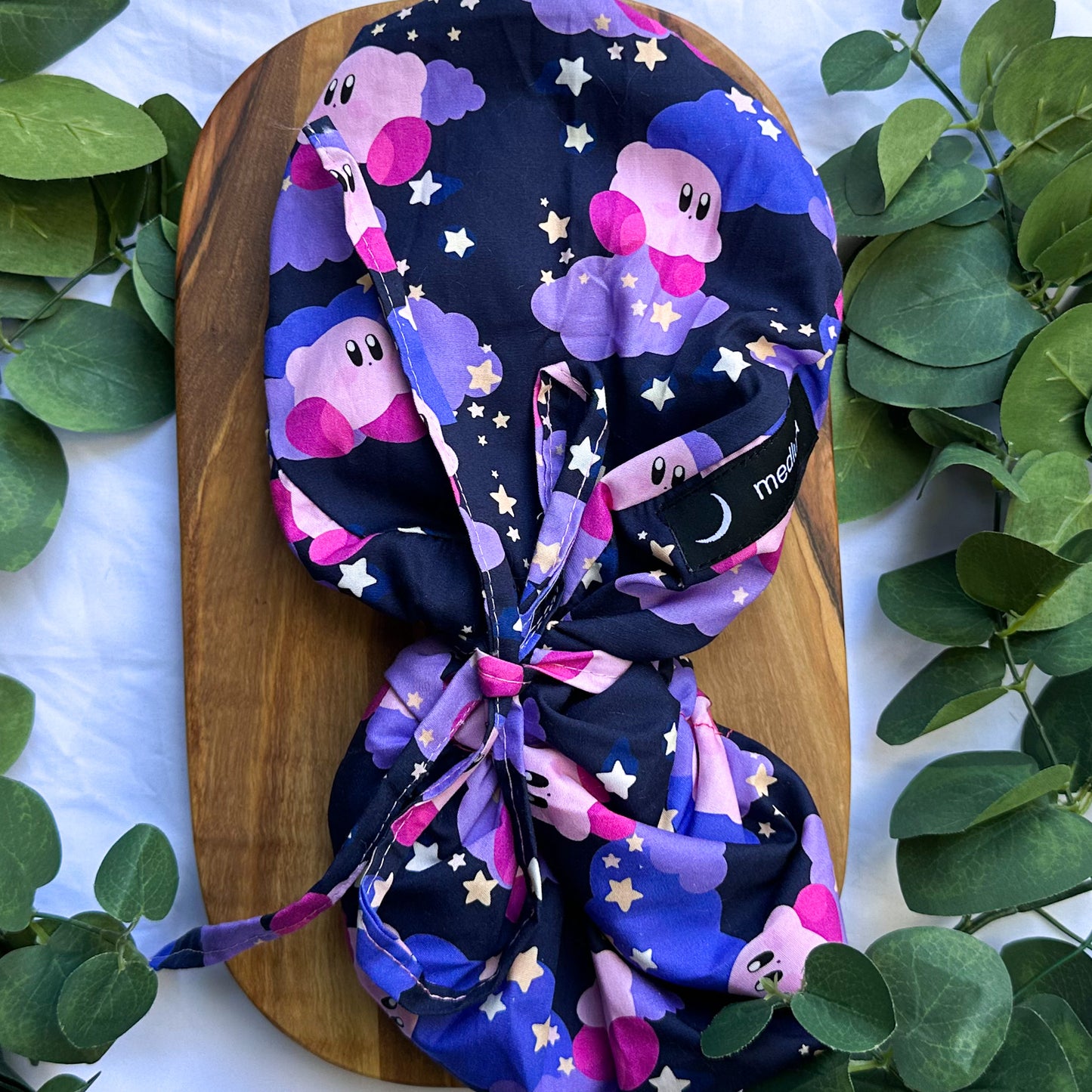 KIRBY - PURPLE KIRBY WITH STARS SATIN LINED PONYTAIL SCRUB CAP