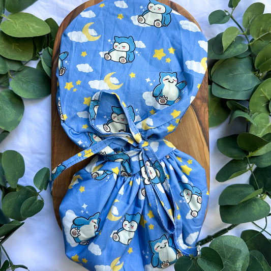 POKEMON - SNORLAX SLEEPING ON CLOUDS SATIN LINED PONYTAIL SCRUB CAP